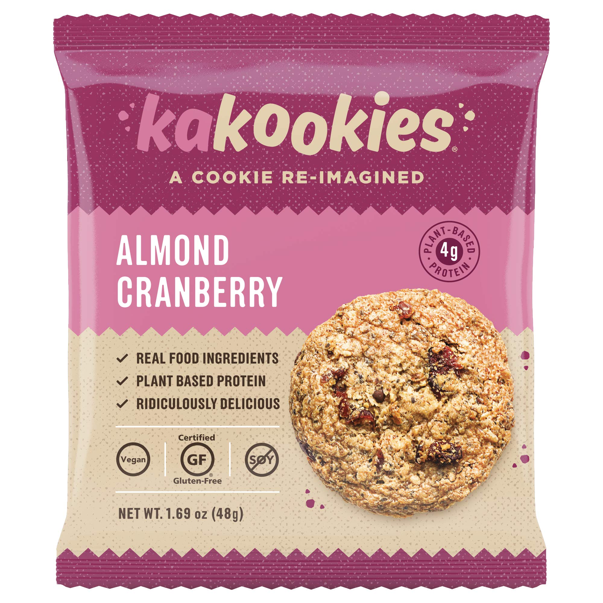 Kakookies A Cookie Re-Imagined, Almond Cranberry (Box of 12 Cookies), Soft-Baked, Plant-Based, Dairy Free, Gluten Free, Vegan