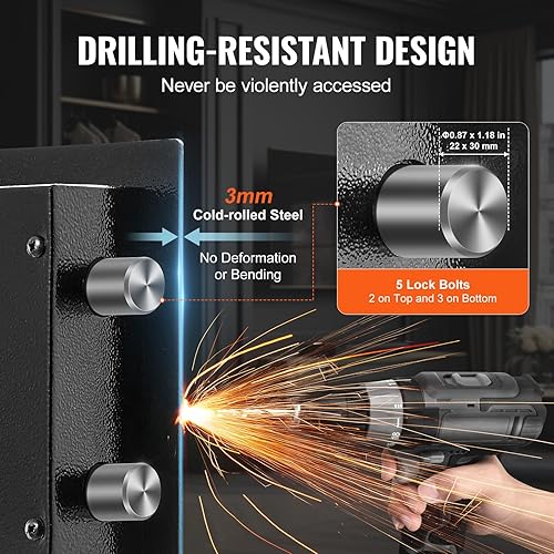 Miniatura 4 de VEVOR Caja de seguridad de 4.5 pies cúbicos con cerradura de llave y contraseña, caja de seguridad con bolsa ignífuga, estante para llaves, luz LED