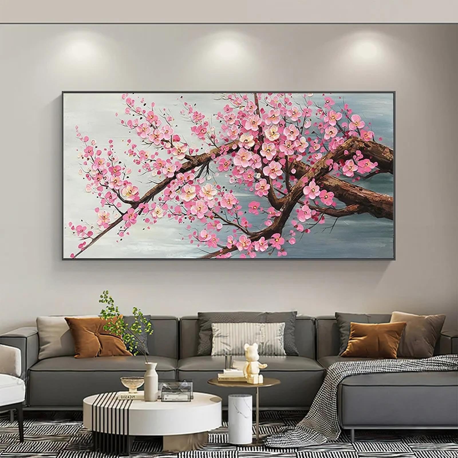KQZVCU Póster de flor de cerezo rosa, impresiones en lienzo, pintura de flores, arte floral, sala de estar moderna, decoración de pared para el hogar, 70x140cm sin marco