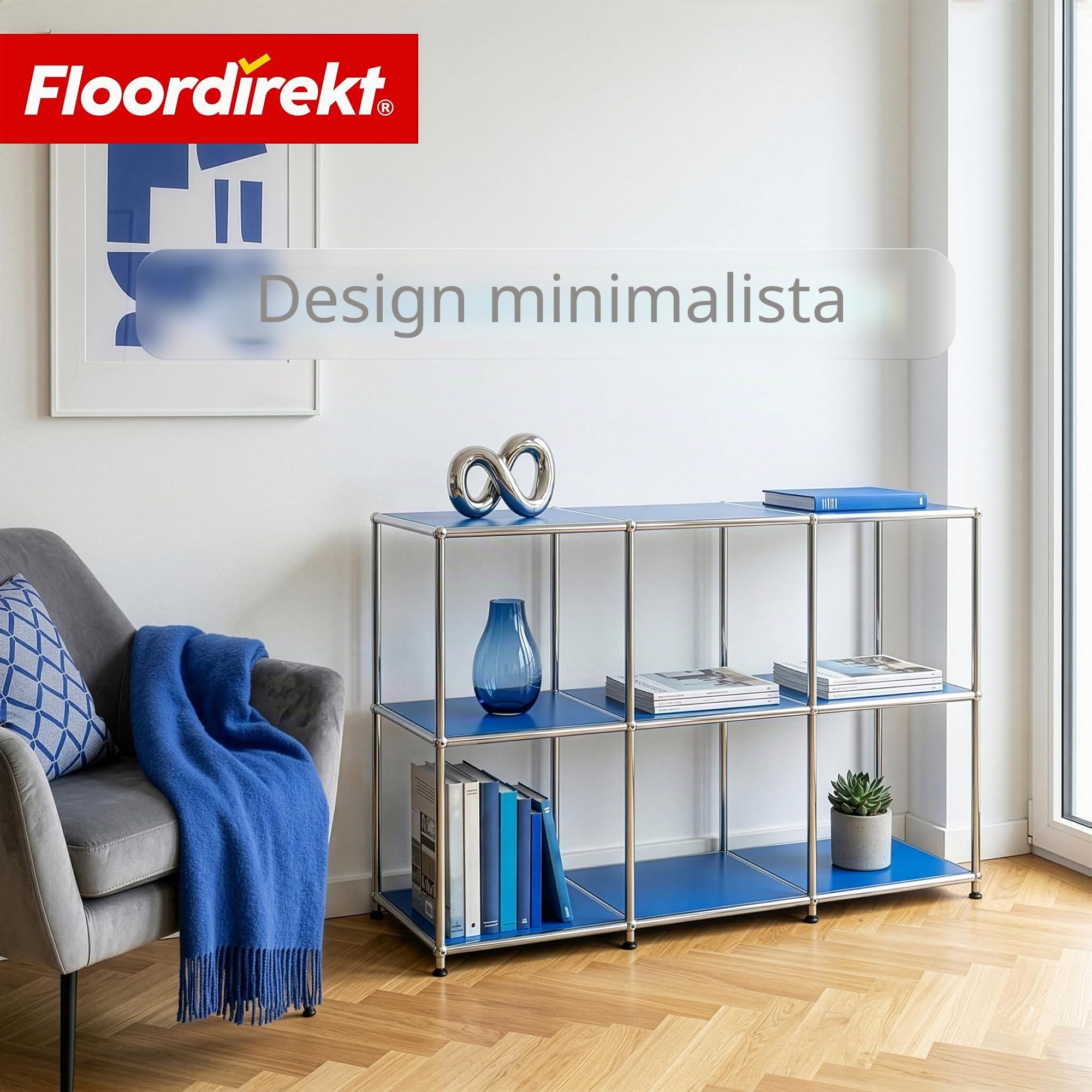 Floordirekt Scaffale - Blu 116x40x82cm - 3 Ripiani Scaffale in Metallo - Sideboard & Lowboard - Libreria Aperta - Scaffale a Cubi - Concept Epure MK-018