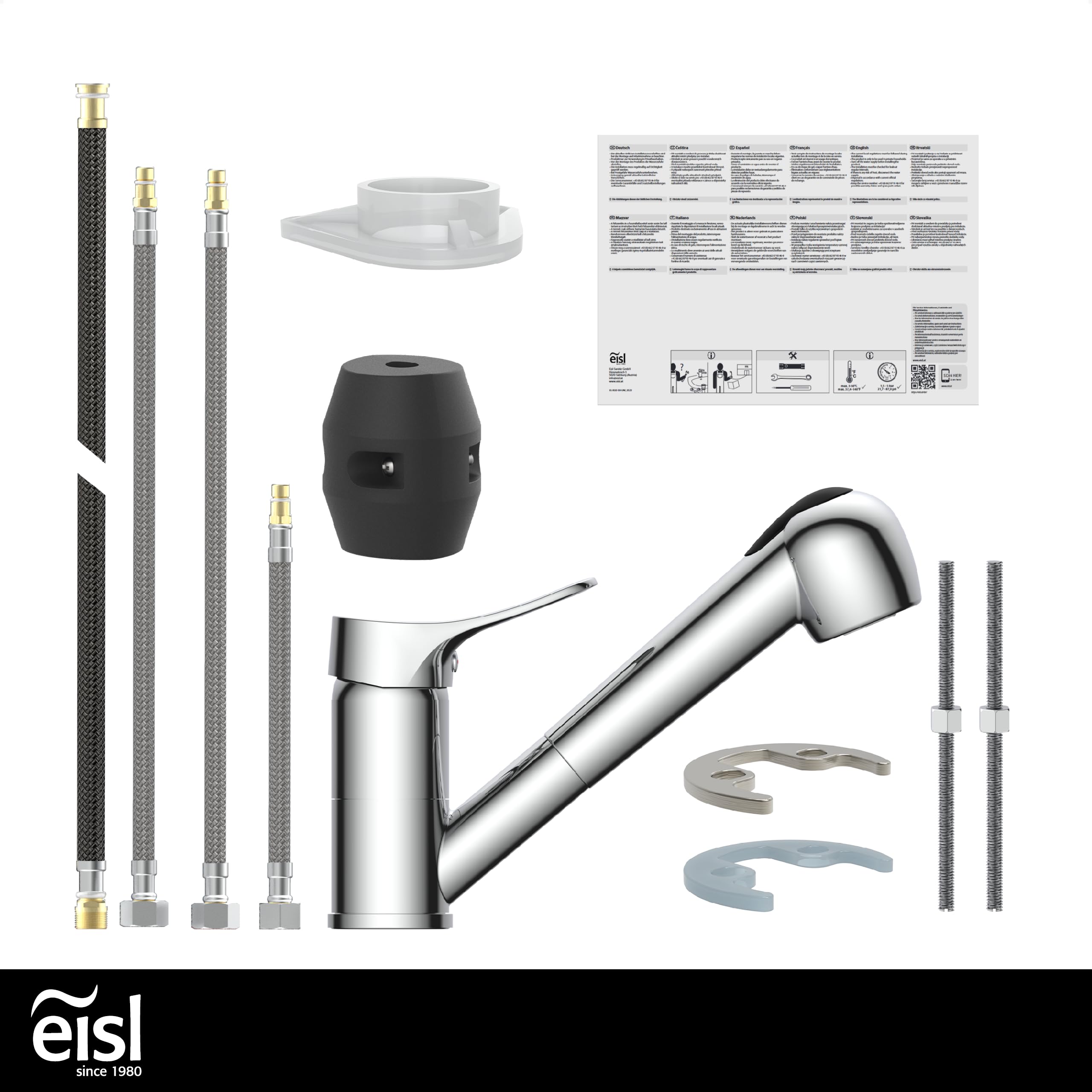 EISL Verona NI183VECR Robinet de cuisine, robinet de cuisine avec douchette extractible, robinet d'évier, chromé