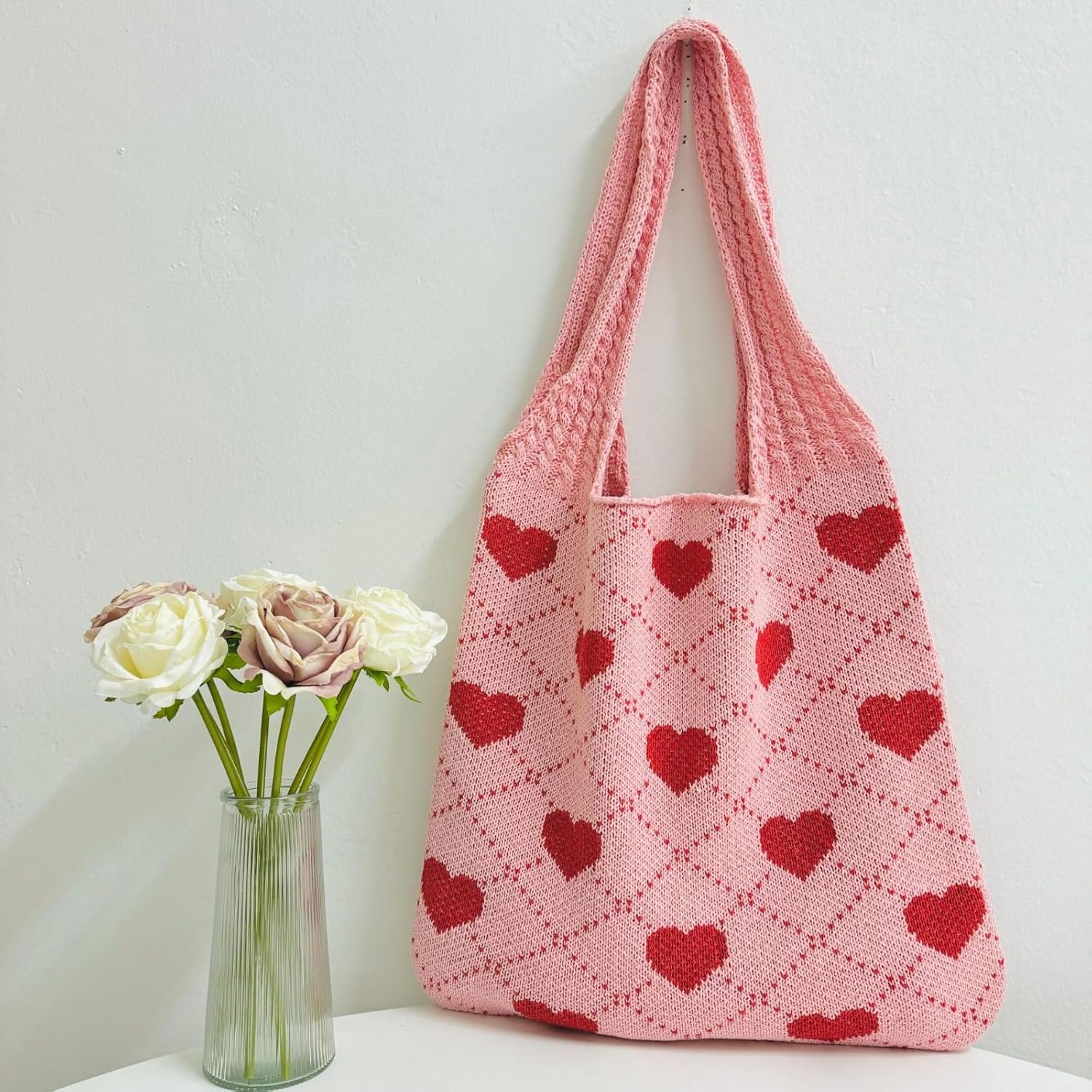 Women's Crochet Tote Bags Boho Tote Bags Heart-shaped Beach Handbags Knit Vacation Aesthetic Casual Love Hobo Bags - Image 3