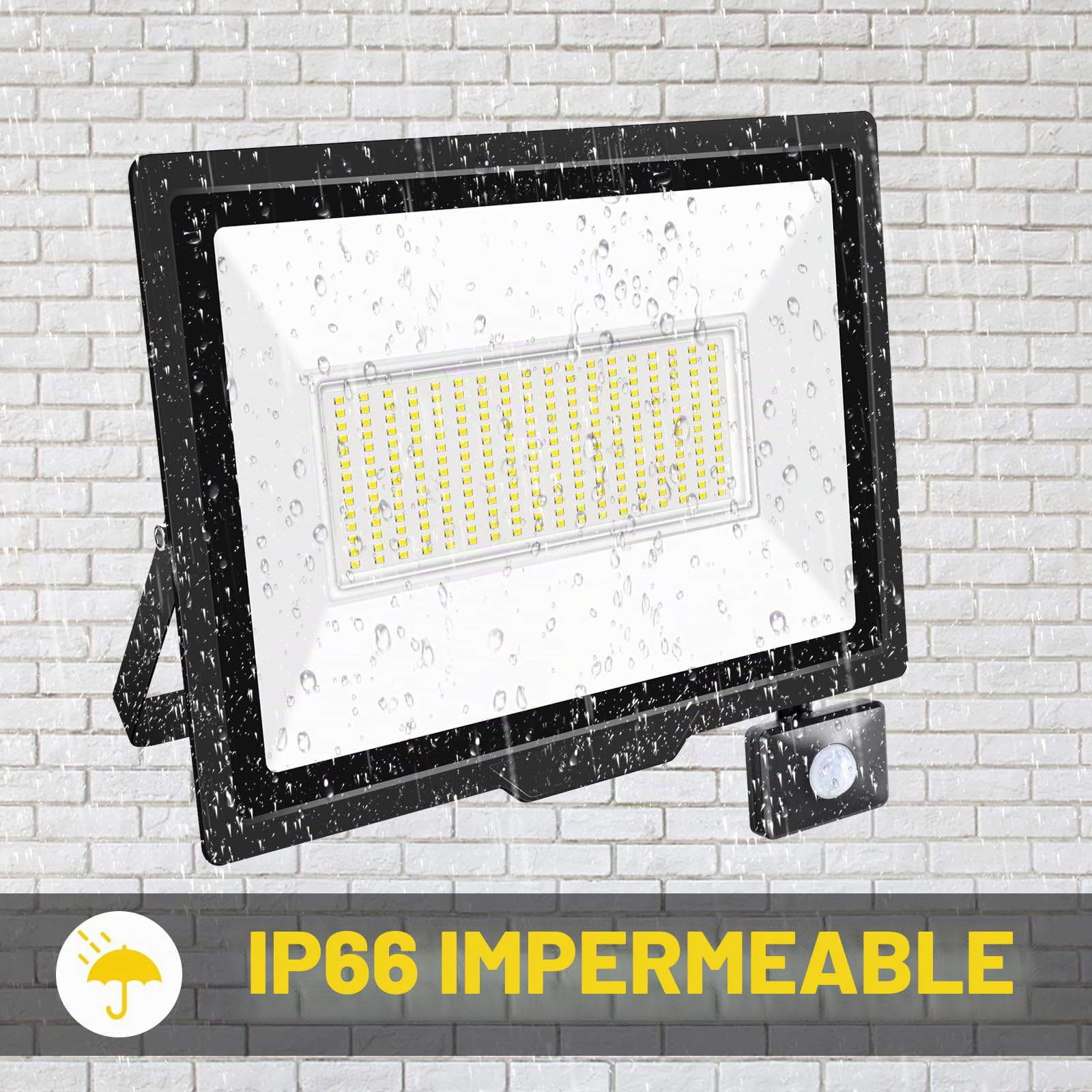 RIGIDON Focos Led Exterior 200W Proyector LED con Detector Movimiento, IP66 Impermeable Luz Exterior Sensor, 6000K Blanco Frío Iluminación de Seguridad para Garaje Patio Jardín Terraza Parque