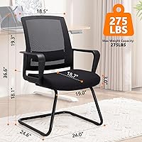 Vista 3 de CLATINA Silla de oficina para invitados con base de trineo y soporte lumbar, silla ergonómica de malla con respaldo medio sin ruedas, silla