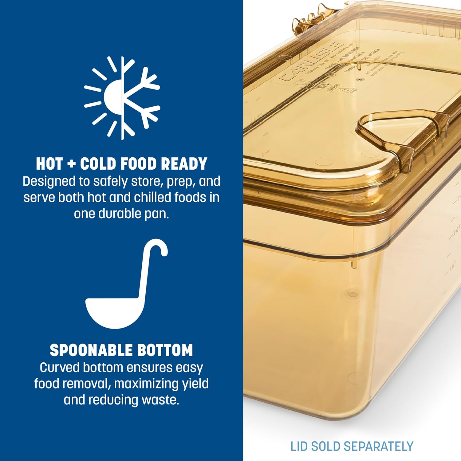 Carlisle FoodService Products 3086213 StorPlus High-Heat Third-Size Food Pan, 5.7 qt. Capacity, 12-3/4 x 7 x 6", Amber (Case of 6)