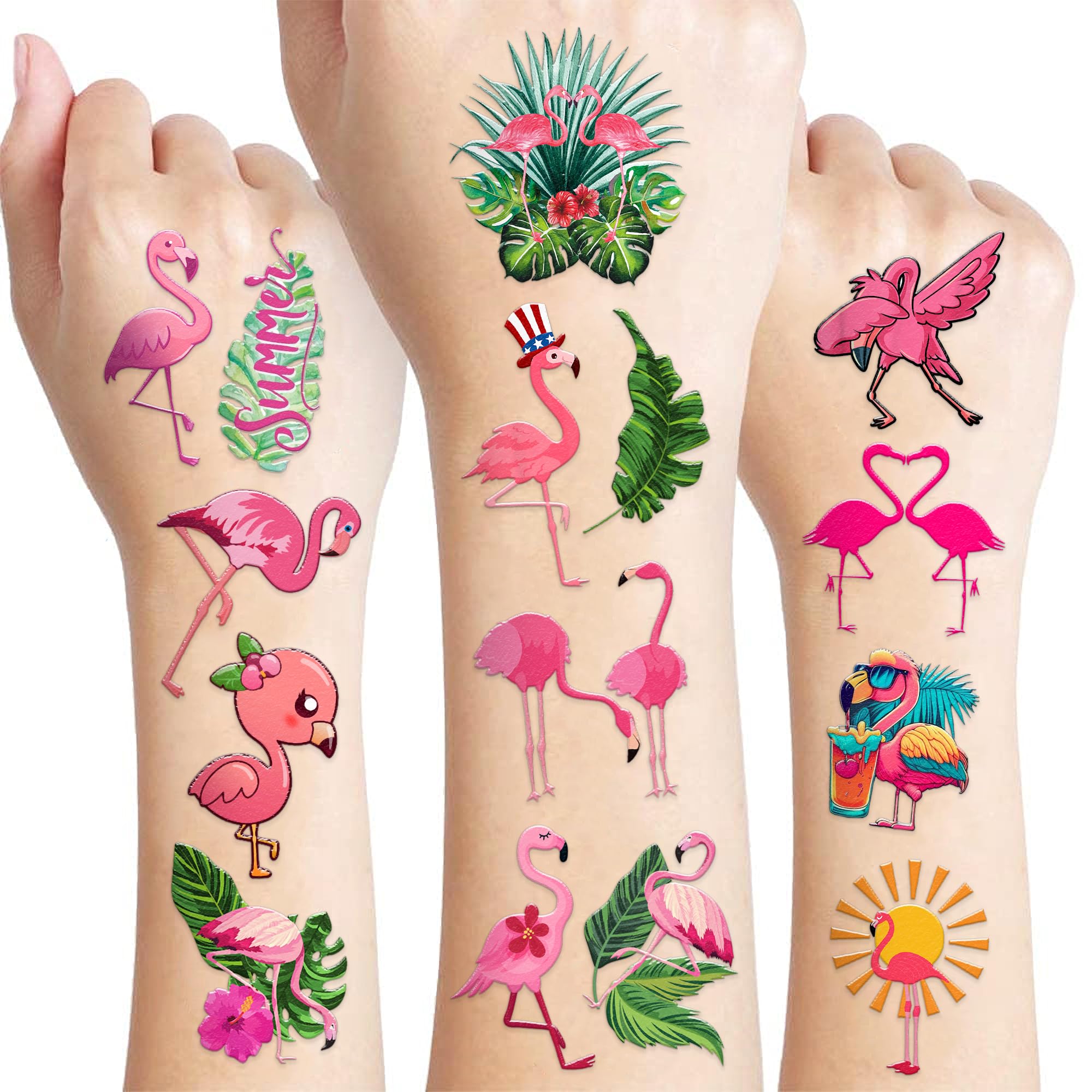 60 PCS Funny Flamingo Pre-Cut Temporary Tattoos & Stickers