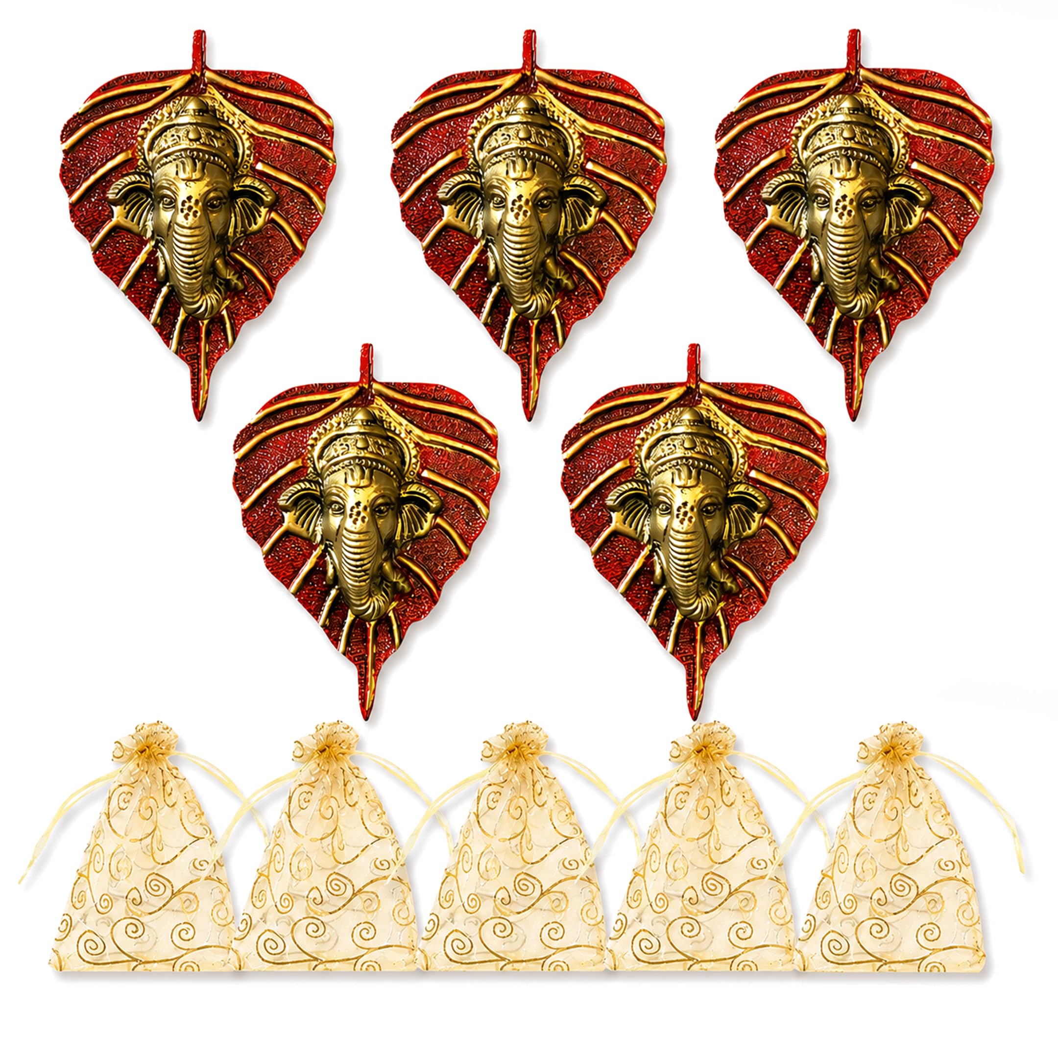 LOVENSPIRE Metalowy liść Ganesha Diwali dekoracja ścienna wisząca do domu i biura parapetówka prezent zwrotny Pooja Favor Ganesha dekoracyjna ścienna wisząca prezentacja opakowanie 1/2/5/25 szt