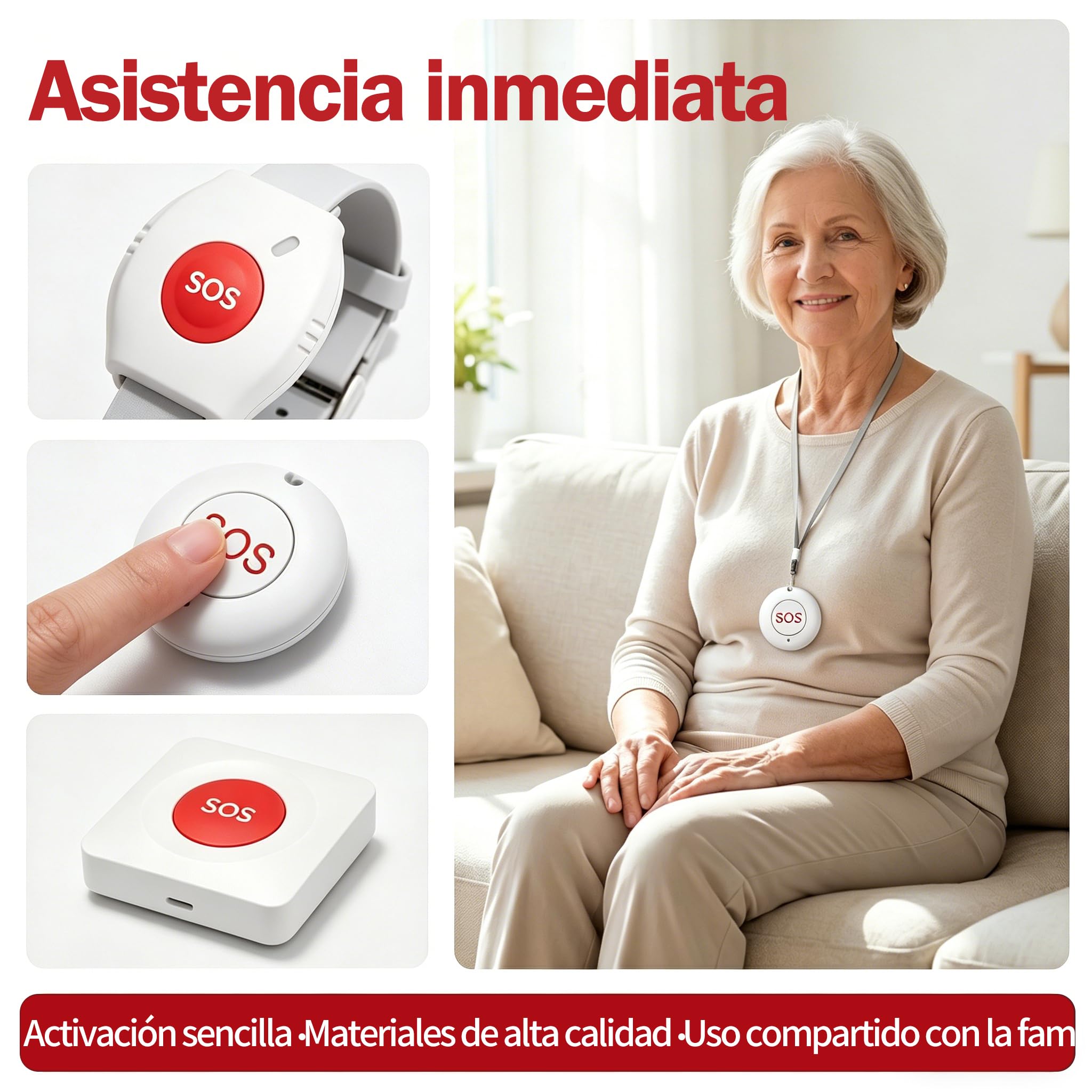 Pulsera con Botón de Emergencia para Ancianos con WiFi, Avisador Personas Mayores sin Suscripción, IP55 Impermeable, Alarma 85 dB, Notificaciones por App y Volumen Ajustable (Kit de 4)