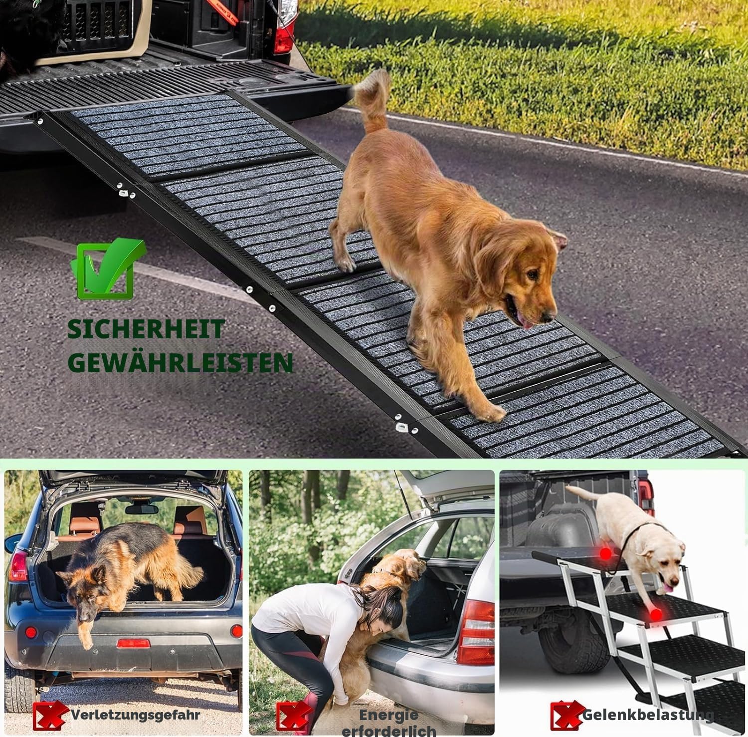 Snagle Paw Längste 180 cm große Hunderampe, tragbare Treppe für große Hunde mit rutschfester Teppichoberfläche, zusammenklappbare Haustierrampe bis zu 140 kg, Haustiertreppe für mittelgroße und große