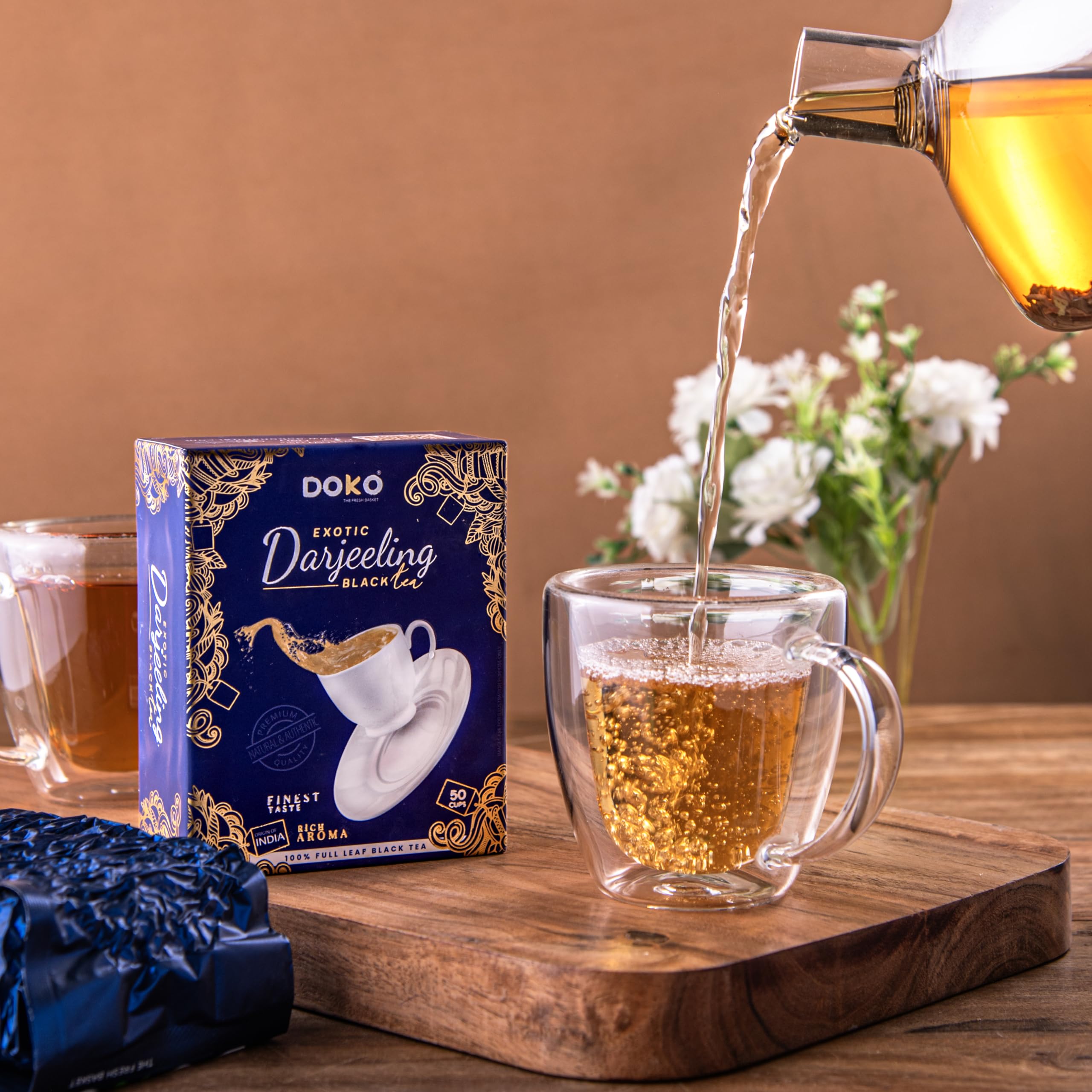 DOKO THE FRESH BASKET Exotic Darjeeling Tea Full Leaf Black Tea, Golden Color, Loose Leaves Natural Flavor 50 Cups (100G).