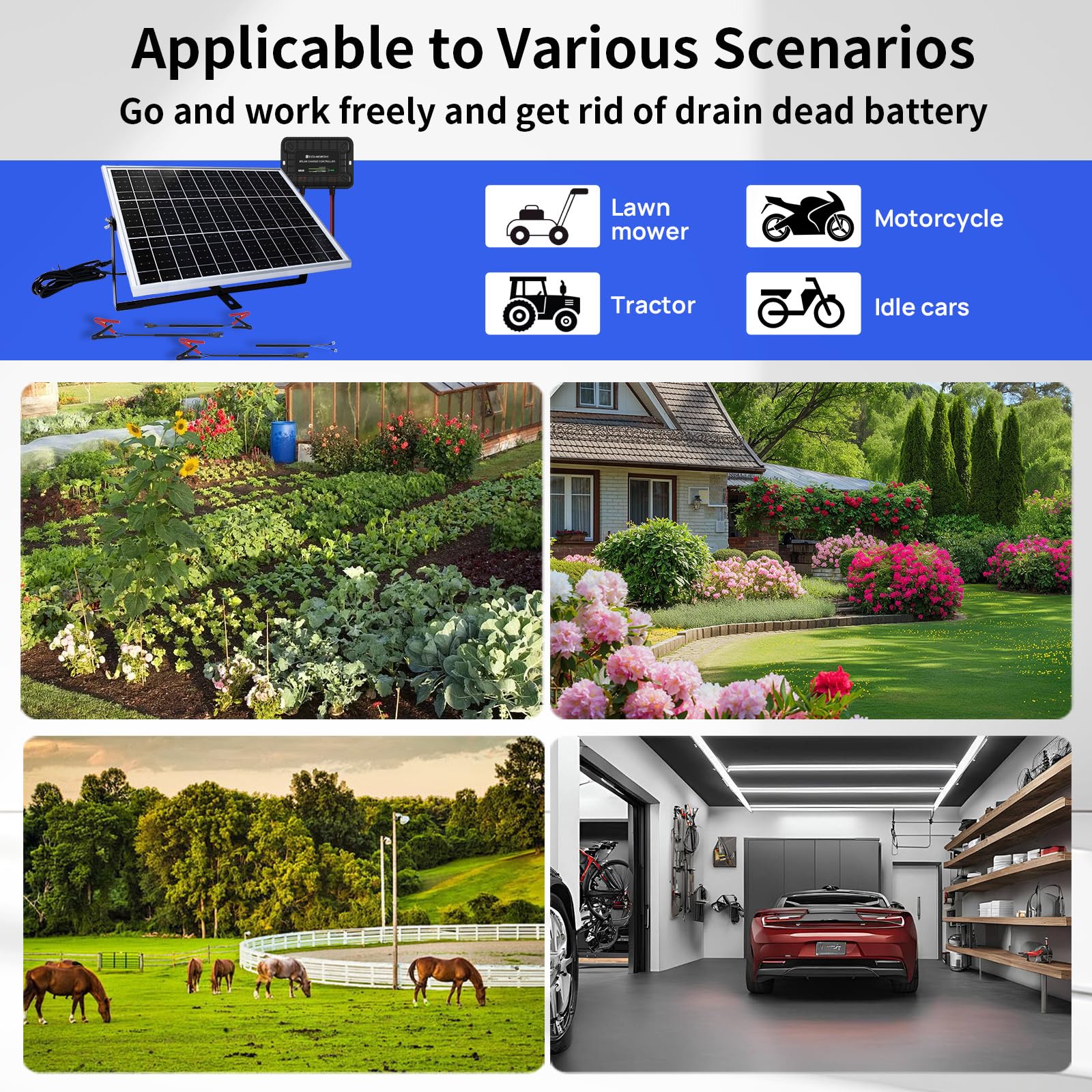 ECO-WORTHY Monokrystaliczny moduł solarny 25 W, 12 V, zestaw paneli słonecznych: panel słoneczny 25 W + regulowany uchwyt + kabel przyłączeniowy SAE + regulator ładowania do ogrodu, domku i łodzi