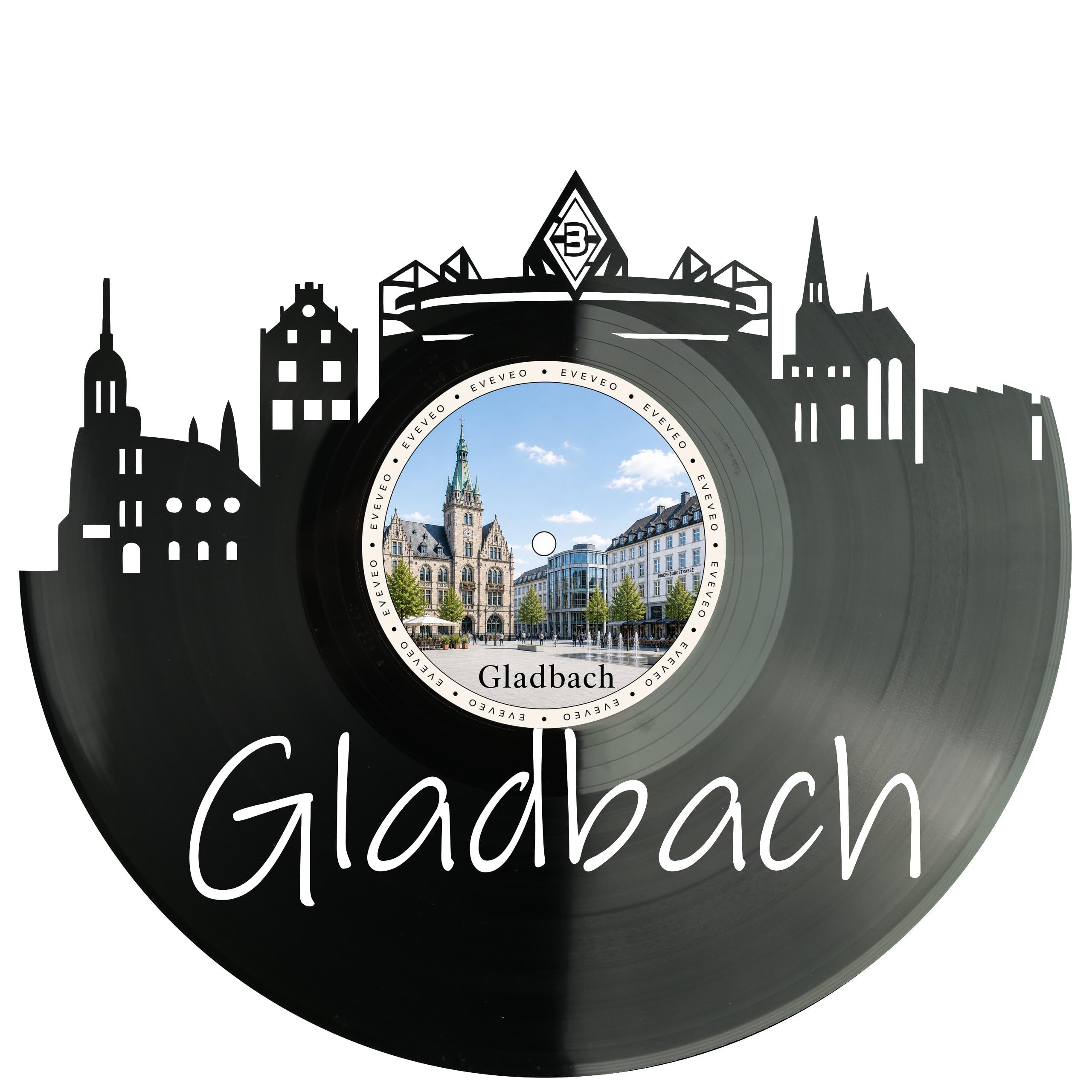 EVEVO Gladbach D0027 - Decorazione da parete in vinile, motivo skyline di Mönchengladbach, regalo per gli appassionati di calcio, per gli amanti del calcio