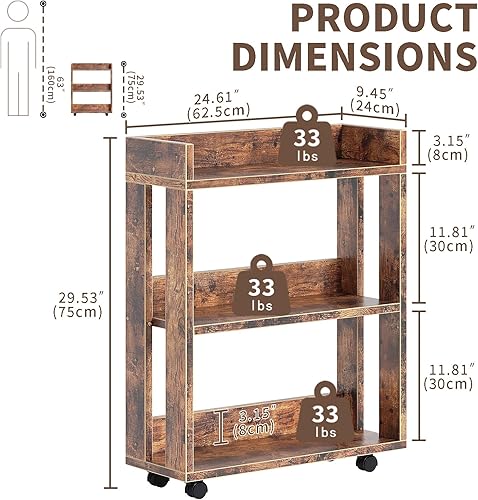 Miniatura 3 de ALISENED Mesita de noche de 3 niveles con ruedas estantería pequeña de madera y estantería mesita de noche de granja con estante de almacenamiento
