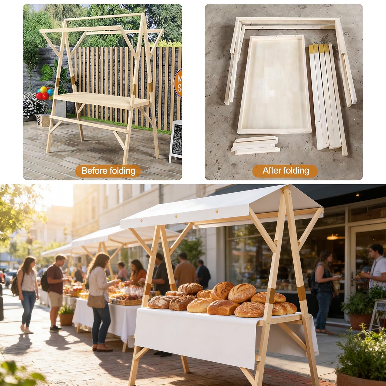 Carretto Portatile per venditori ambulanti con tettoia, chiosco Pieghevole per mercati, Street Food ed Eventi.