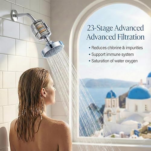 Miniatura 4 de Cabezal de ducha filtrado, alta presión, filtro de ducha para agua dura, 5 modos de pulverización, instalación en 1 minuto, reduce eficazmente el