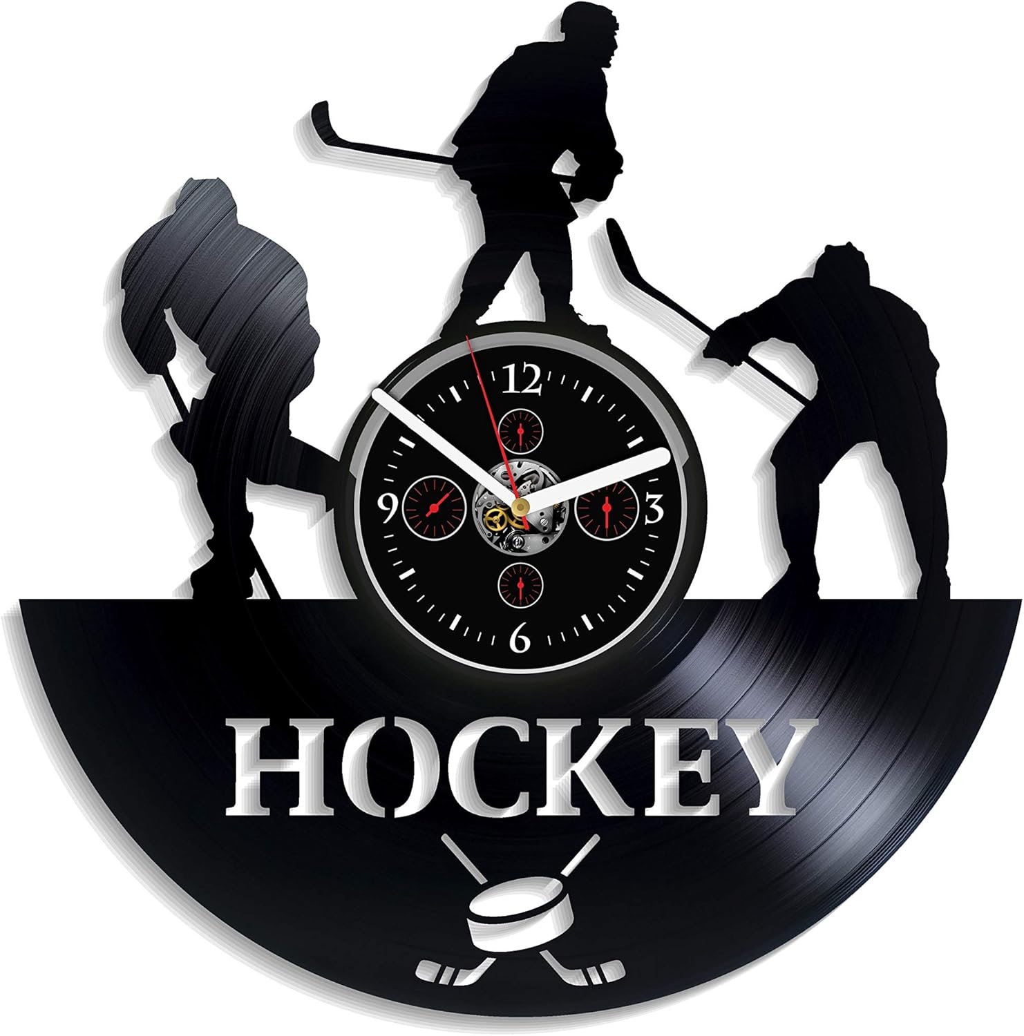 Hockey Wall Clock Sport Wall Clock Vintage Vinyl Record Retro Wall Clock Large Hockey Sport Art Clock 12 Inch Birthday Gift Hockey Gift for Boys New Year Gift Hockey Home Wall Decor