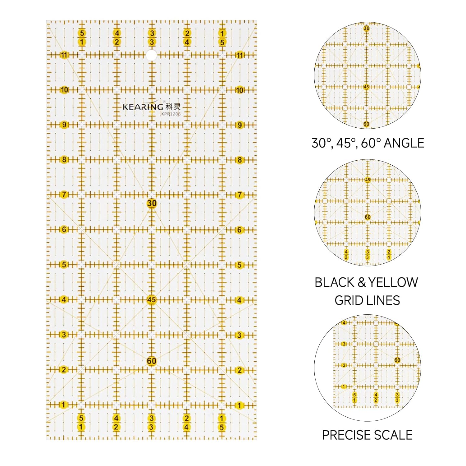 KEARING Quilting Ruler, Non-Slip Acrylic Sewing Ruler for Cutting Fabric, Clear Mini Quilting Ruler Set, 1/2" x 4" and 6" x 24"