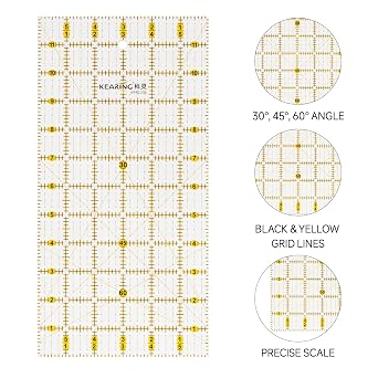 KEARING Clear Non-Slip Acrylic Quilting Ruler Set, 1/2 x 4 and 6 x 24
