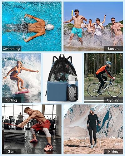 Miniatura 7 de BROTOU Bolsa de natación de malla con cordón, mochila de deportes acuáticos con bolsillo húmedoseco, mochila de playa para natación, surf, viajes
