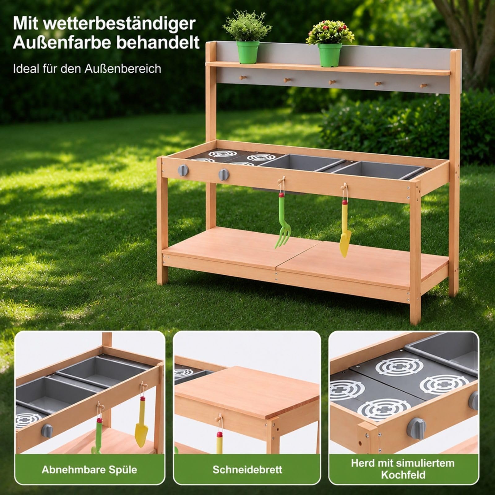 Matschküche aus Holz mit Spüle, Outdoor-Spielküche