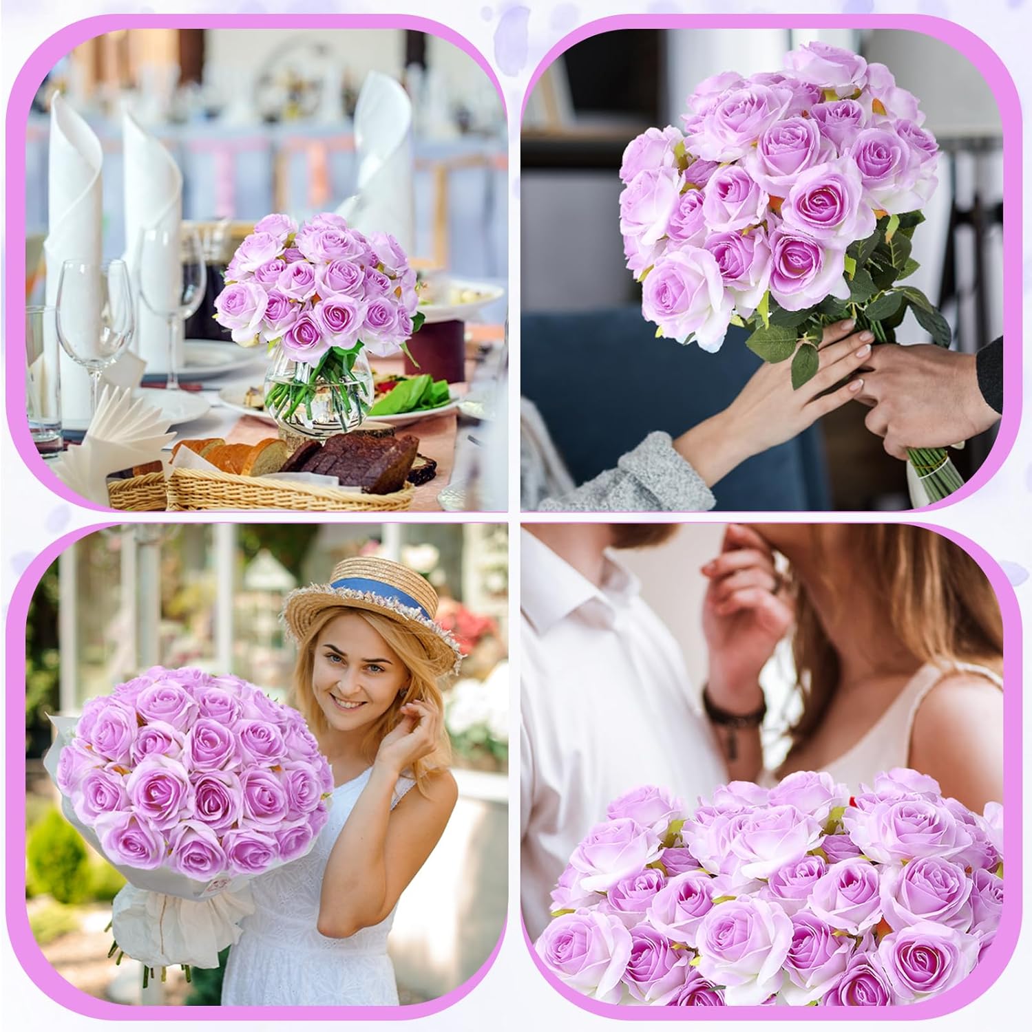 32 Pcs Light Purple Artificial Flowers Bulk, 20" Silk Gradient Blush Purple Real Touch Roses for DIY Wedding Bridal Valentine's Day Bouquets Centerpieces Home Decor - Image 6