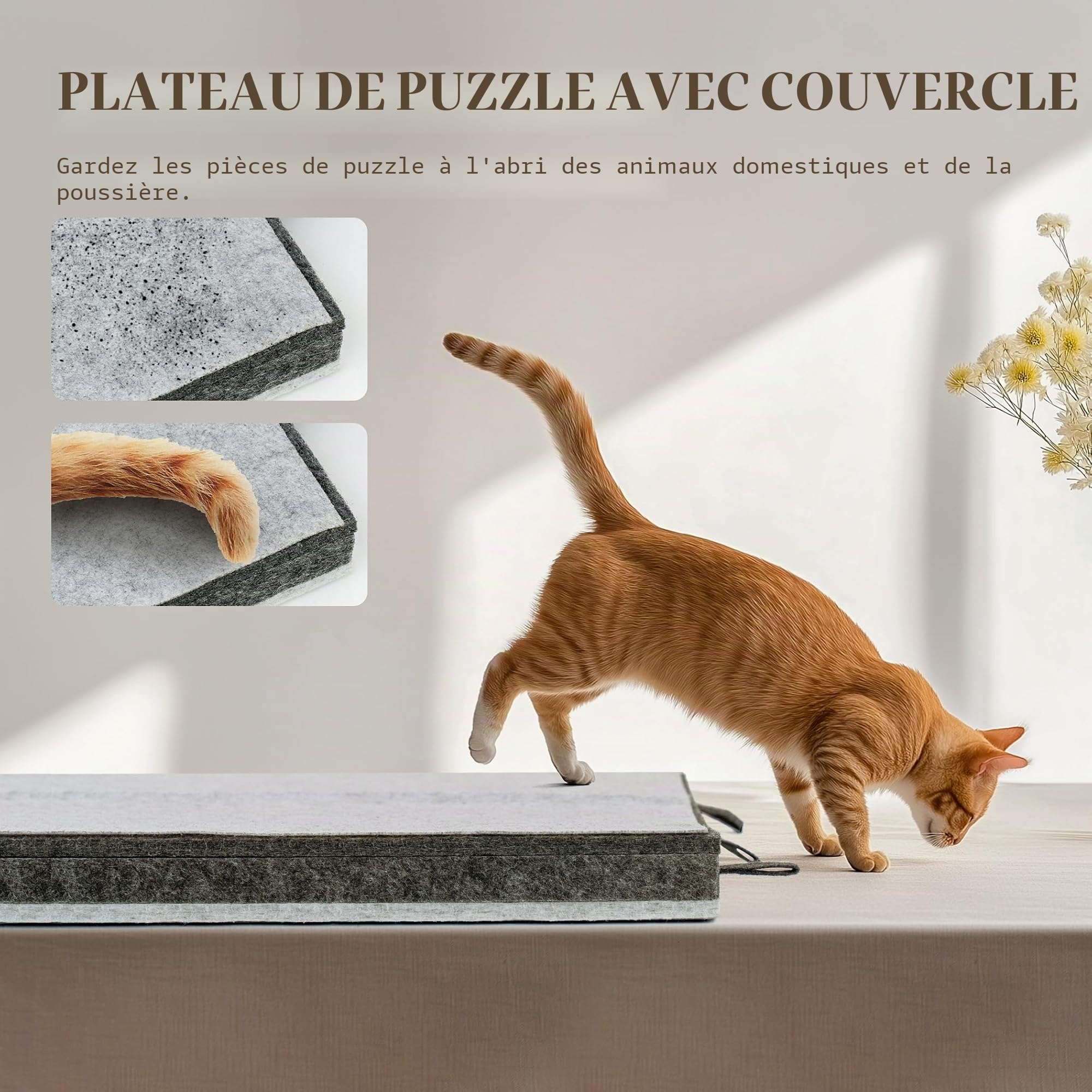 Lavievert Puzzle pliable avec 6 compartiments de tri, table portable légère avec tapis, planche en feutre pour ranger des puzzles