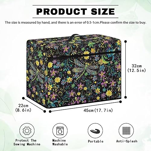 Miniatura 261 de Funda para máquina de coser de mariposas y flores con prácticos bolsillos, funda protectora con asa, para la mayoría de máquinas de coser estándar