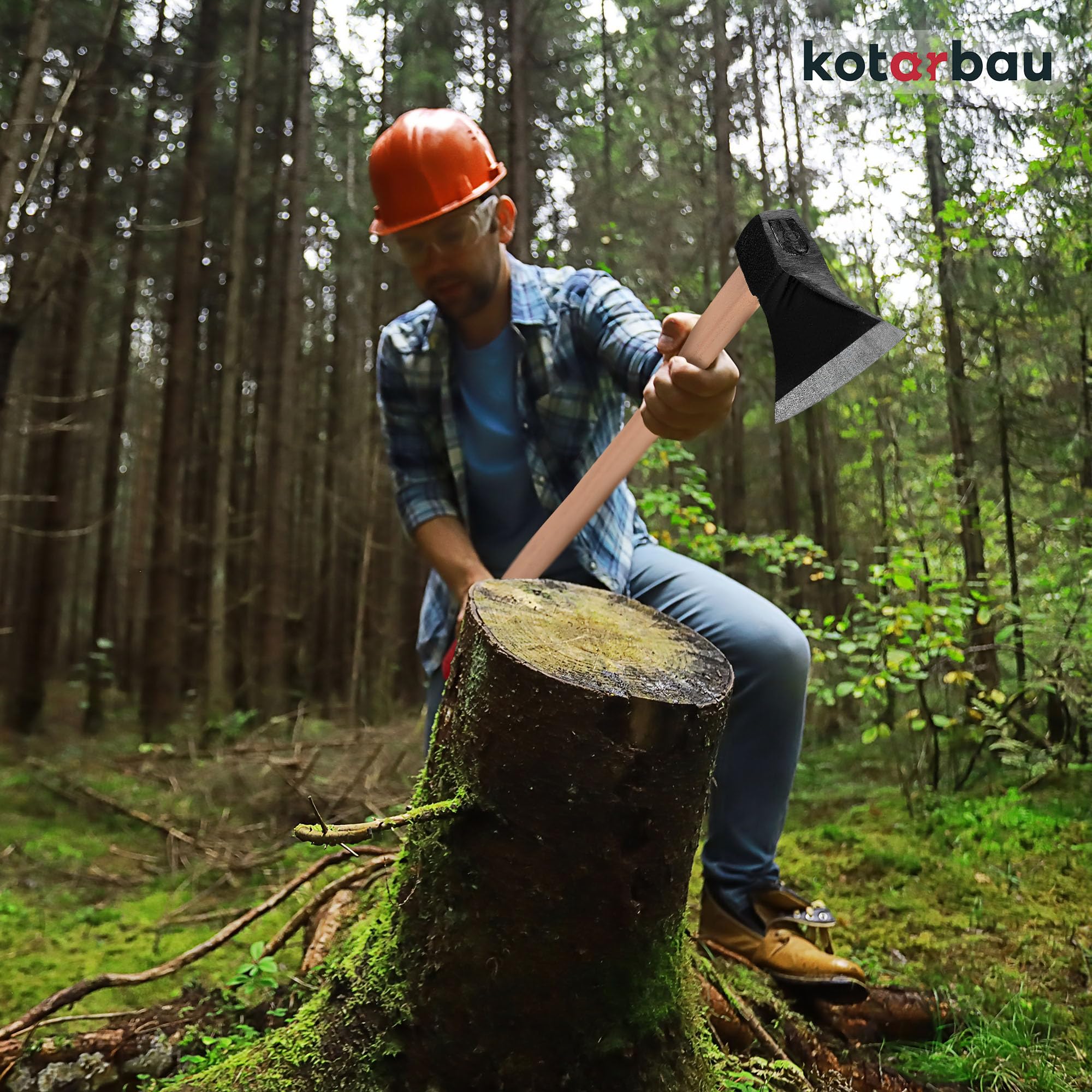 KOTARBAU® Hacha forjada 2,5 kg Longitud total 794 mm con mango de madera Hacha para hendidura de madera Hacha de cañón Martillo de madera