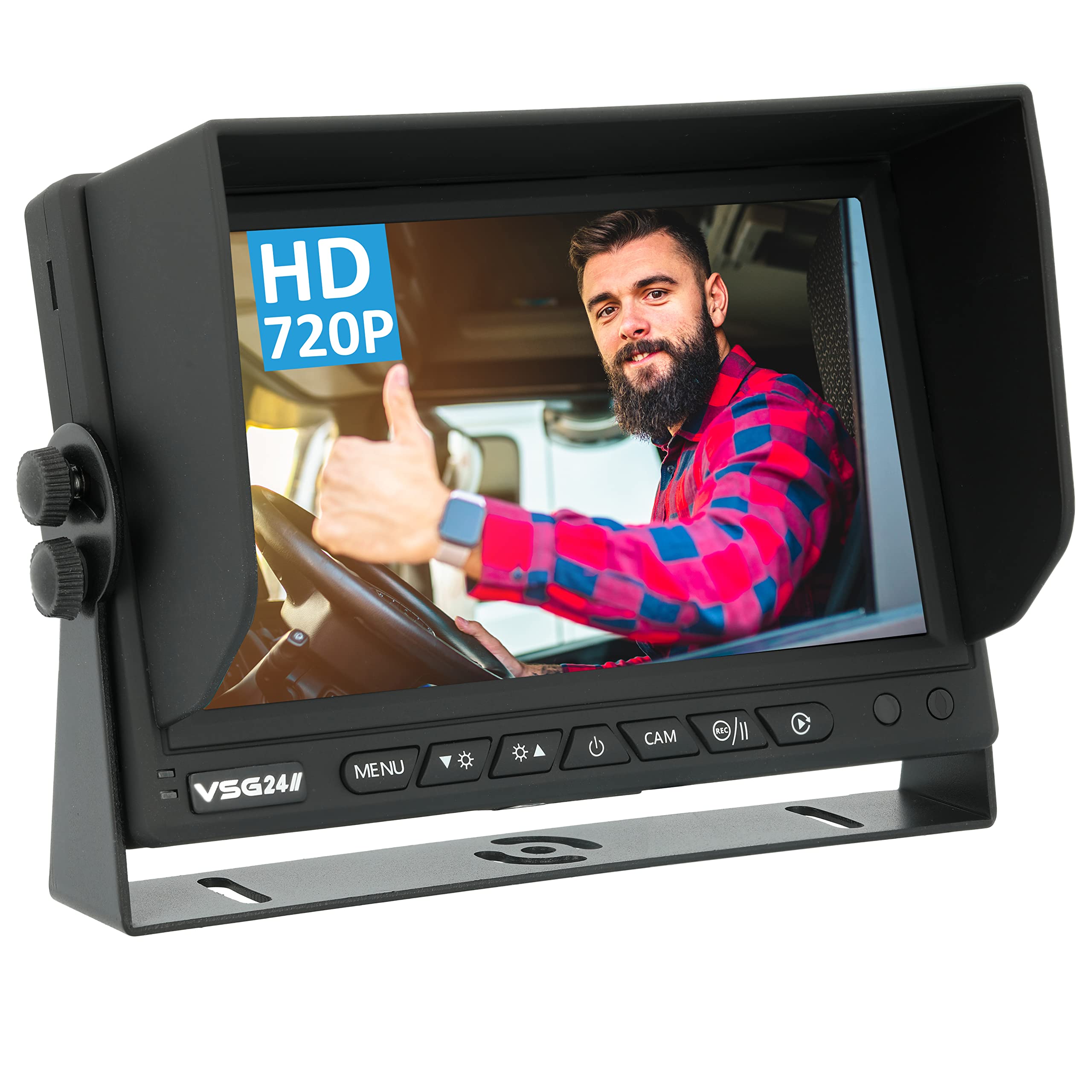 VSG24 Rückfahrmonitor MULTISCREEN HD – 1080P Monitor für Rückfahrkamera mit Split-Screen, Loop-Aufnahme, Rückspiegelfunktion, Trigger, 4 Kamera Eingänge, Einparkhilfe für Auto, LKW, Wohnmobil