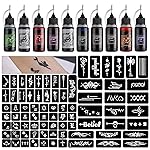 STIGMA Temporary Tattoo Kit 10 Bottles Color Inks, 84 Pcs Stencils Kit for Body Paint DIY Tattoos Temp, 8 Colors DIY Fake Tattoo for Women Kids
