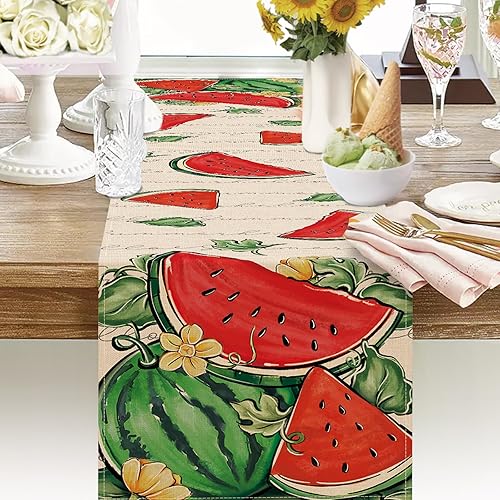 Miniatura 7 de Seliem Hello Summer - Camino de mesa de sandía, frutas tropicales, decoración de mesa de comedor, decoración de arpillera de temporada, decoración