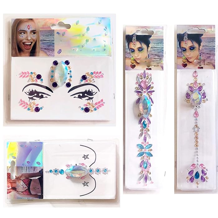 Buy Leoars LED Hair Jewery Stickers, Mermaid Light Up Face Gems Stick