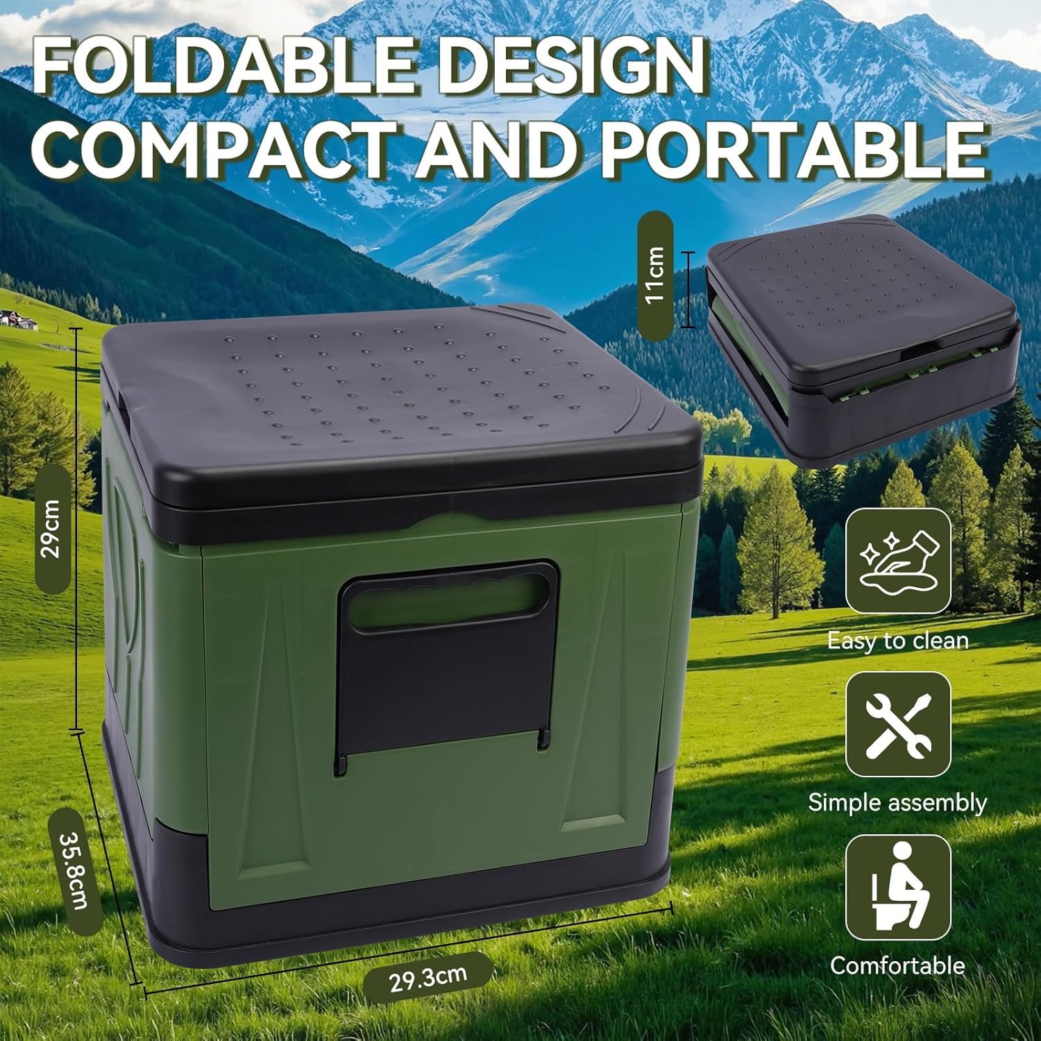 TOSUTOToilette Portable Camping 30L,Pot de Chambre Adulte,Toilette Seche Pliable Max 150 kg,WC Portable avec Siège,Couvercle et Sacs Poubelles,pour Camping en Plein Air,Festivals,Embouteillages,Tentes
