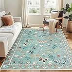 GarveeHome Living Room Rug,10x13 Washable Rug,Modern Floral Insect Rugs with Non-Slip Backing,Stain Resistant Indoor Carpet for Classroom,Low Pile Soft Floor Cover for Bedroom Nursery,Green