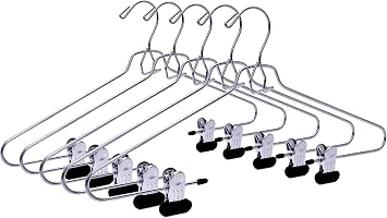 6 Quality Add-On Skirt Blouse Hanger Heavy-Duty Add-On Skirt Hangers with Clips, Multi Stackable Add on Hangers, Adjustable Wide Clip Pants Hanger, Chrome Skirt Hanger - Wide Clips, 6