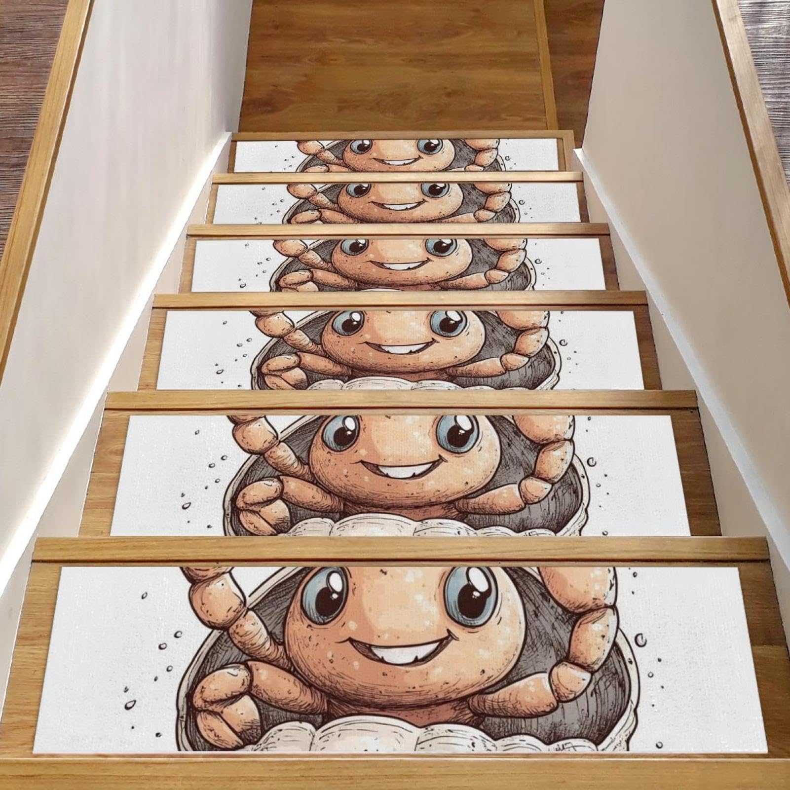 Tapis d'escalier antidérapants motif crabe pour protéger l'escalier en bois familial
