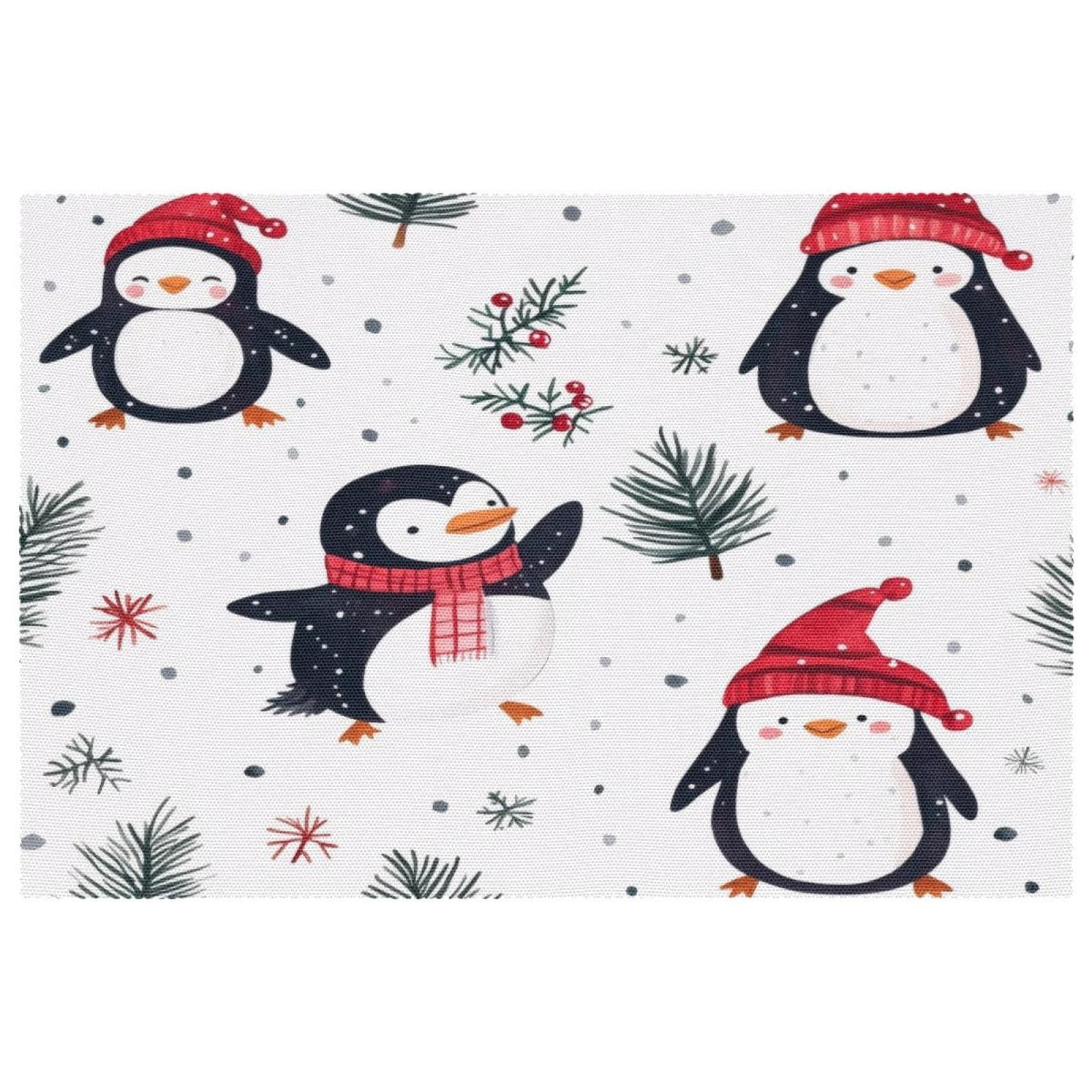 Sets de table Père Noël et pingouin en tissu Oxford lavable | Lot de 4