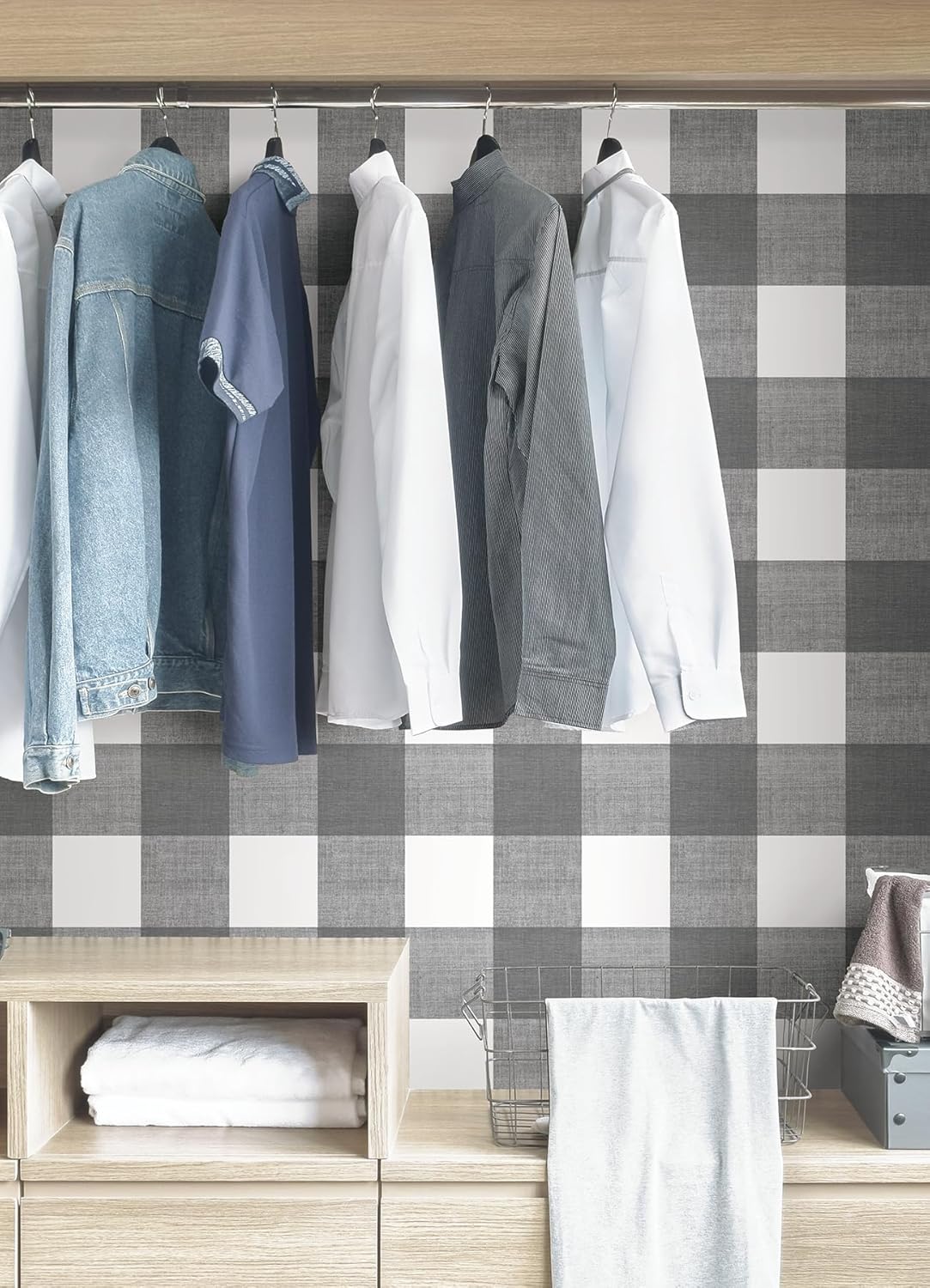 Grey and White Plaid Self-Adhesive Removable Wallpaper
