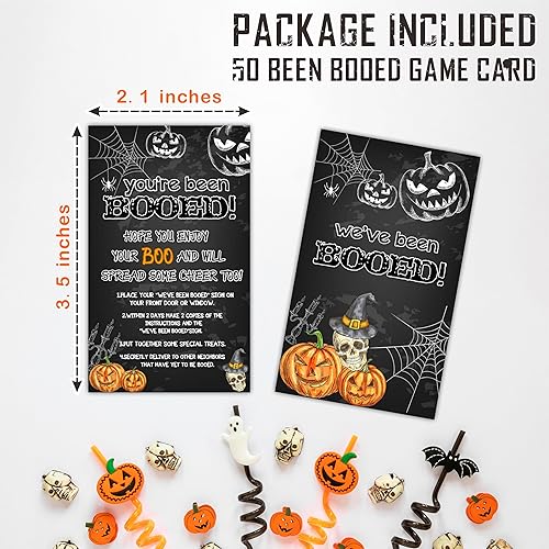 Miniatura 2 de Juego de fiesta de Halloween  You've Been Booed, We Been Booed!  Juego de 50 tarjetas de juego temáticas de calavera y linternas de doble cara,