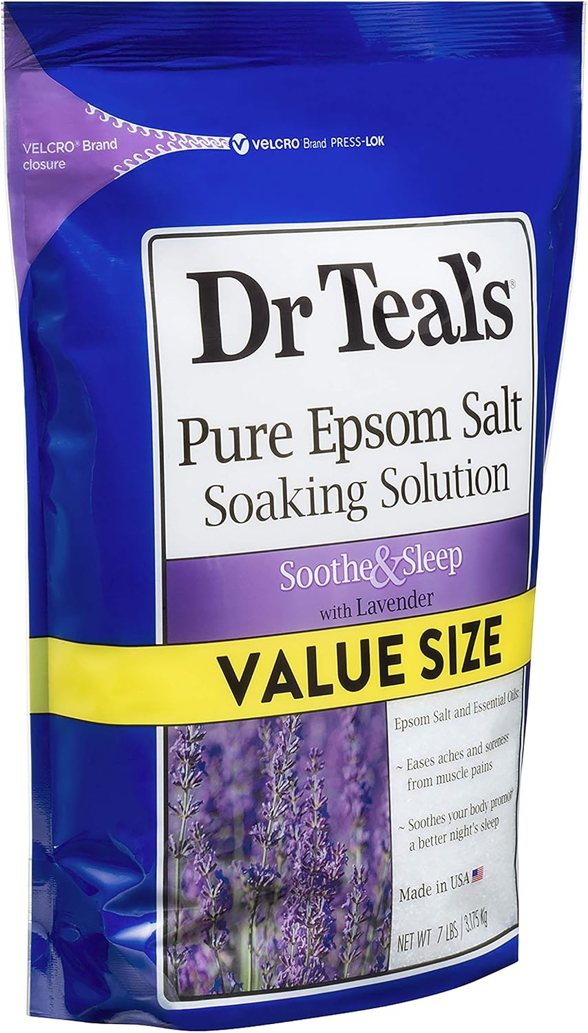 Dr. Teal's Lavender Soaking Solution (1 Bag, 7lb) - Blended with Pure Epsom Salt - Relax and Relieve Stress at Home While Promoting a Better Nights Sleep - Value Size Bag