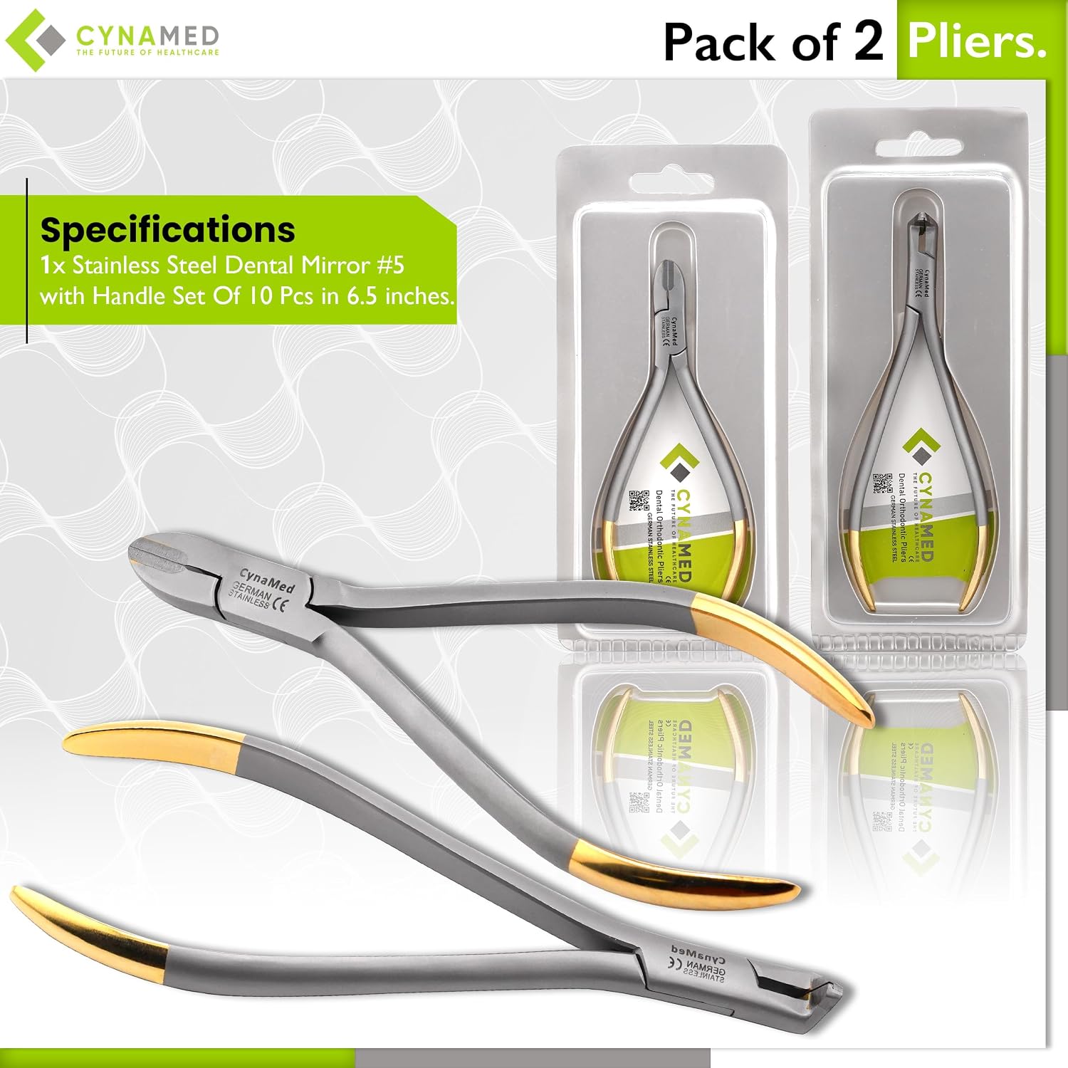 Cynamed Braces Wire Cutter Orthodontic Dental with Tungsten Carbide Inserts Gold Plated Handle (Pack of 2)