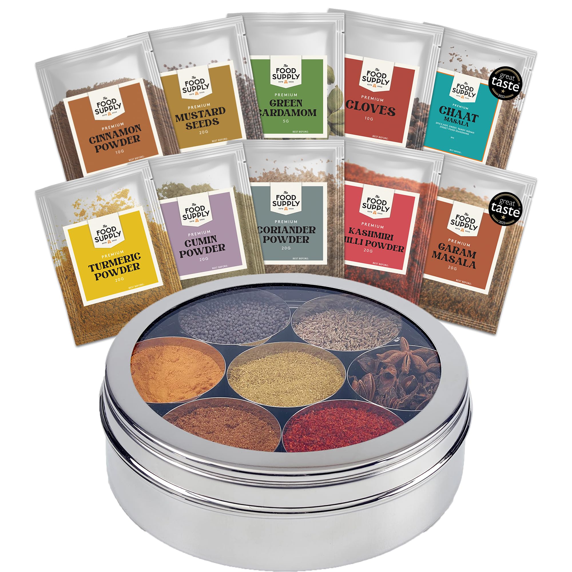 Pick N Save Transparent Premium Spice Kit, With Spice Tin Including Award-Winning Spices, Highest Food Grade Stainless Steel (Masala Dabba With Small Spice)