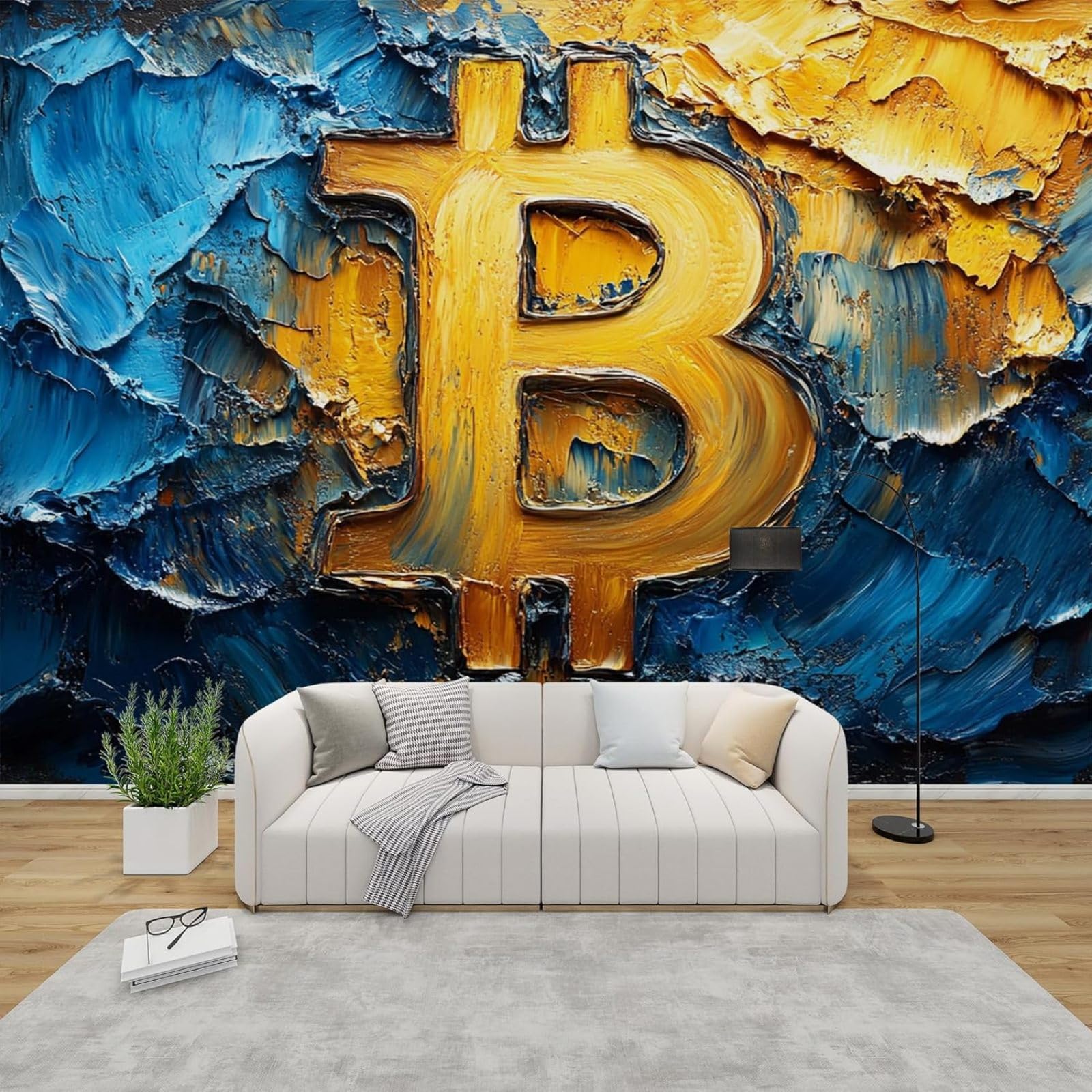 Bitcoin cryptocurrency photo wallpaper, non-woven wallpaper, modern, for living room, bedroom, children's room, wall decoration, motif wallpaper, 250cm x 175cm, stickers - frameless painting - poster