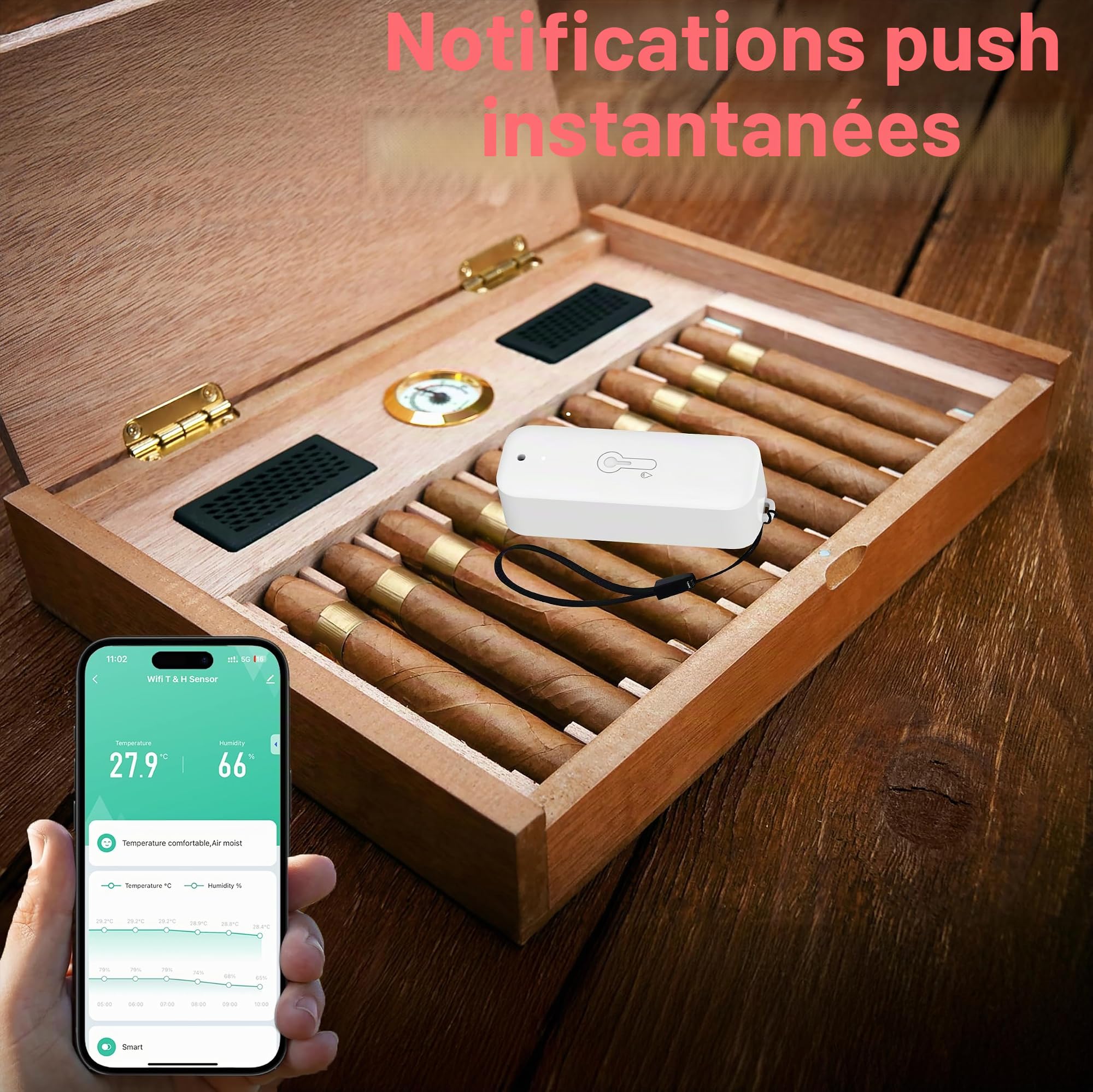 WiFi Hygromètre Thermomètre Capteur, Capteur de température et d'humidité sans fil avec alarme de notification d'application à distance, Fonctionne avec l'application Tuya (4 paquet)