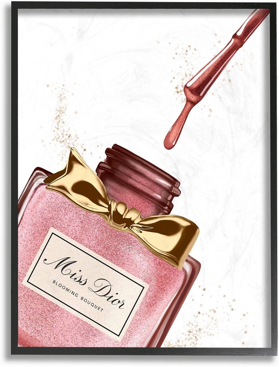 Stupell Industries Makeup Nail Polish Brush Pink Gold Drip Fashion Design Framed Wall Art, Multi-Color