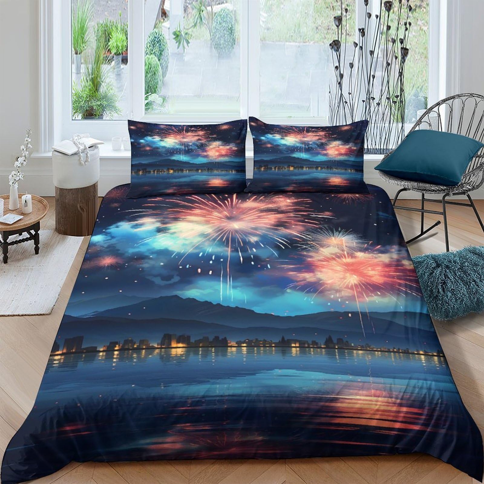 Ctjqhvkz Style-8 3D Printed Sunset Lake Fitted Sheet Microfiber Soft Breathable Aurora Mattress Cover Bedroom Guest Room Decor Single（135X200cm）
