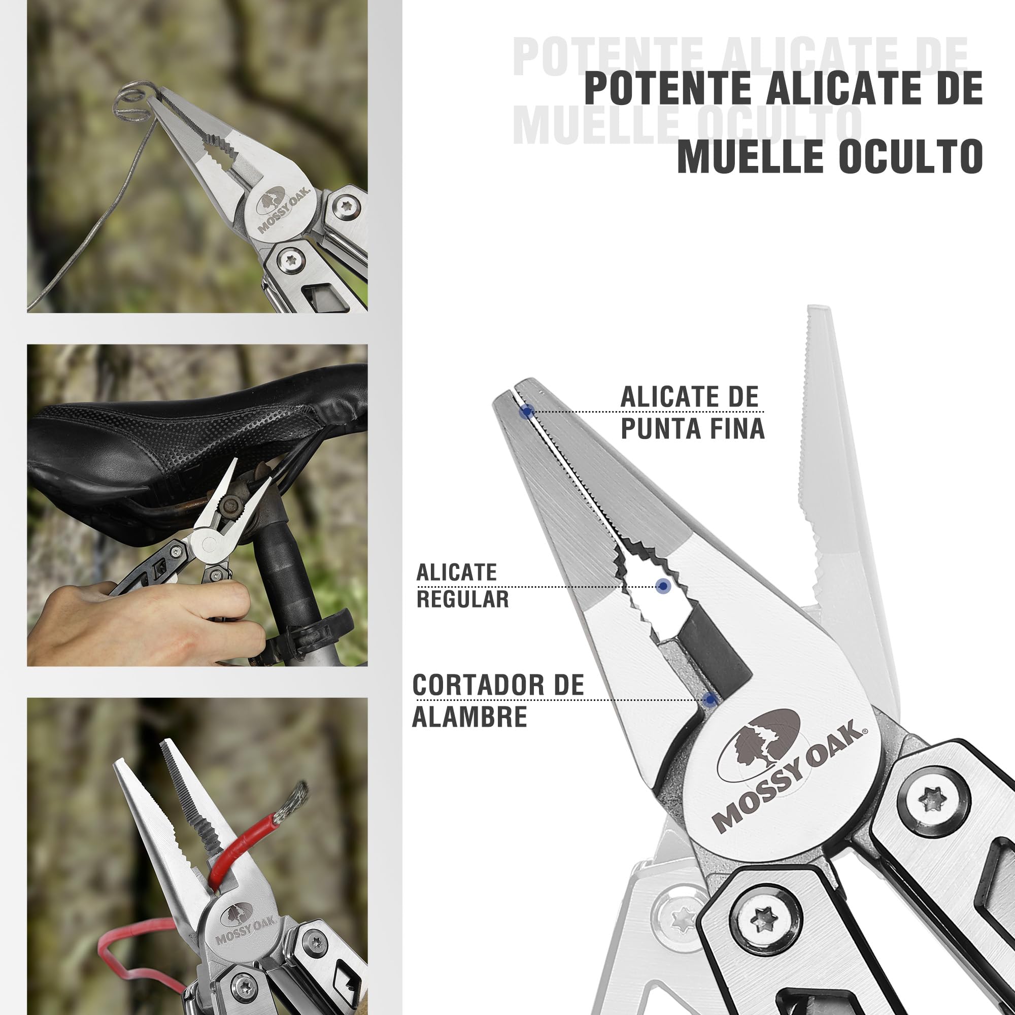 Mossy Oak Alicates Multiusos, Multiherramienta de Alicates 21 en 1, Navaja Multiusos, Herramienta Multiusos con Cuchillo, Destornillador para Camping, Reparación, Senderismo, Incluye Bolsa Portátil