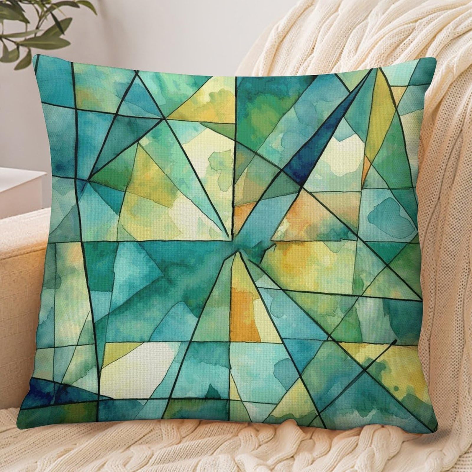 Fekiloot Style Green Geometric Pattern Pillowcase Pillow Sham Pillow Case