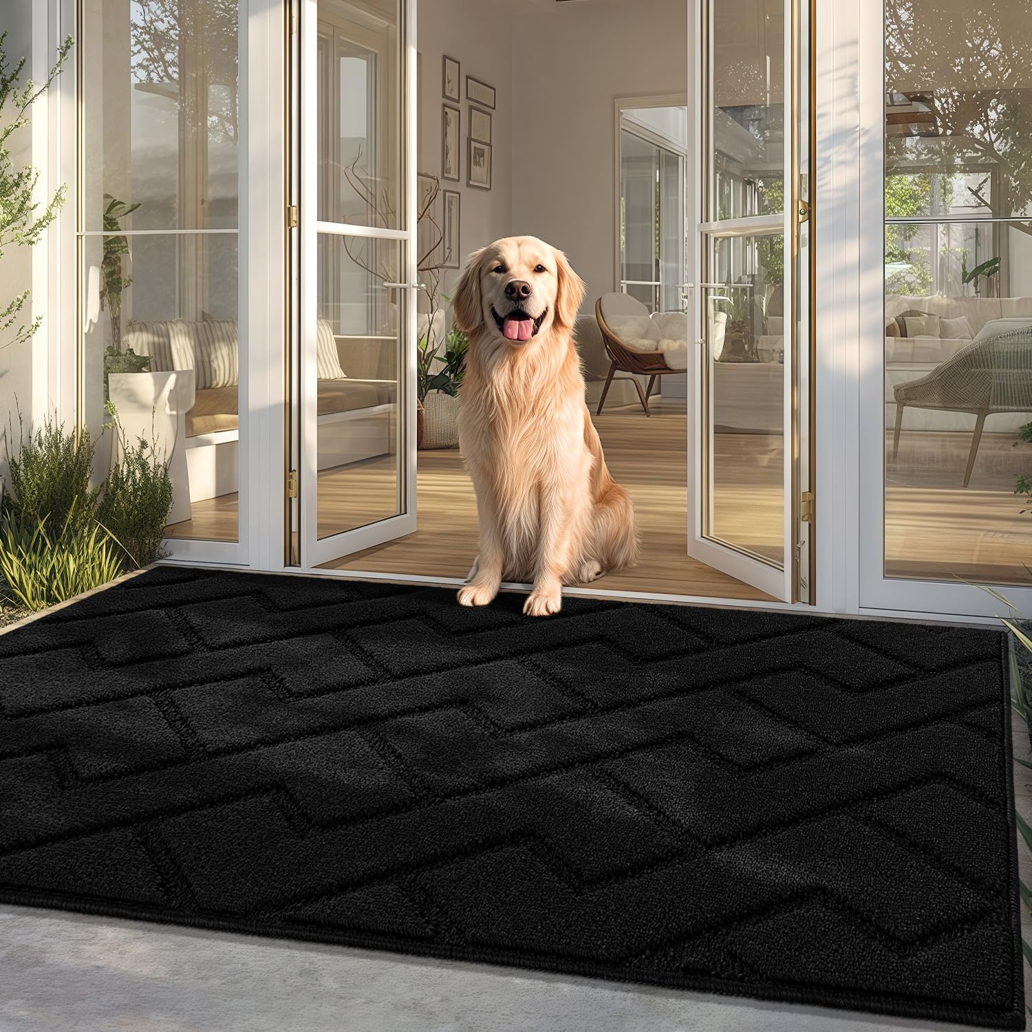 Biscpro Fußmatte Schwarz 90x150cm Innen und Außen, Waschbar Fussmatte, Wasserdicht Türmatte, Rutschfester Schmutzfänger Teppich für Eingang, Haustür, Patio, Flur, Garten