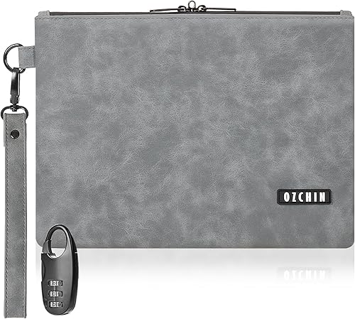 OZCHIN Bolsa de maquillaje de viaje de cuero, bolsa de cosméticos, bolsa con cremallera, organizador de certificados, bolsa de bloqueo, estuche de